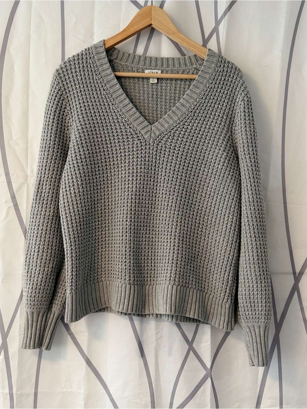 J. Crew Women’s Large Light Gray Preppy Countryclub Nautical vneck Sweater
